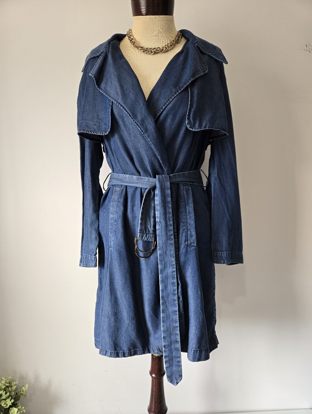 Zara Lightweight Lyocell Denim Belted Trench Coat. Size Small